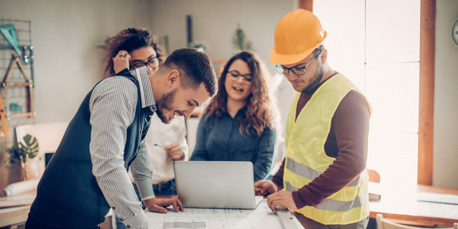 Construction worker with tablet